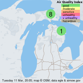 Map of Michigan with weather icons