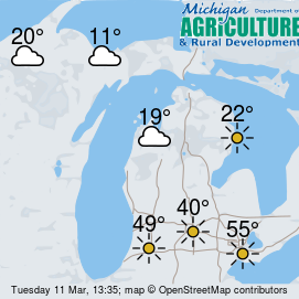 Map of Michigan with weather icons